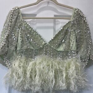 Elegant Green Embellished Women's Top